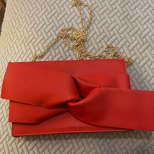 Gorgeous Red Bow Clutch with Gold Chain